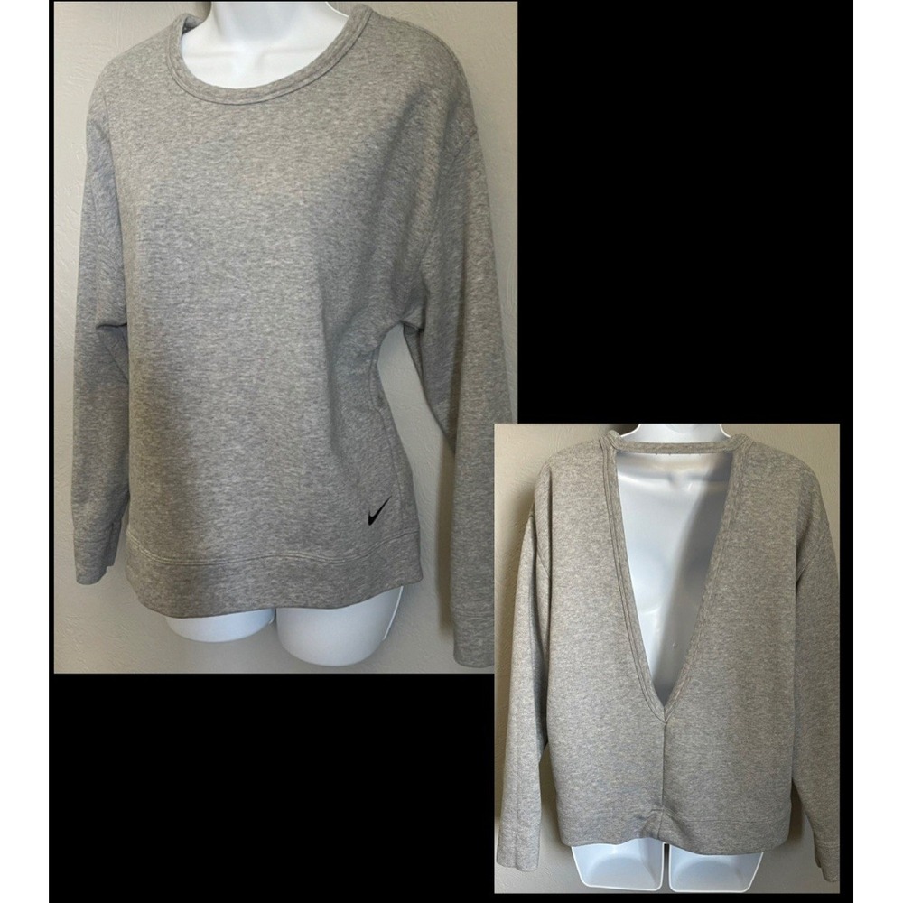 Nike Gray Open Back Crew Neck Sweater Womens Size Medium Long Sleeve Sweatshirt